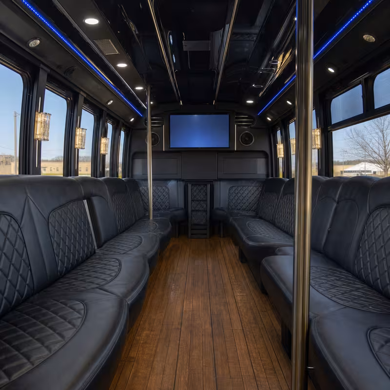 Passenger watching the Kansas City scenery during a regional party bus road trip