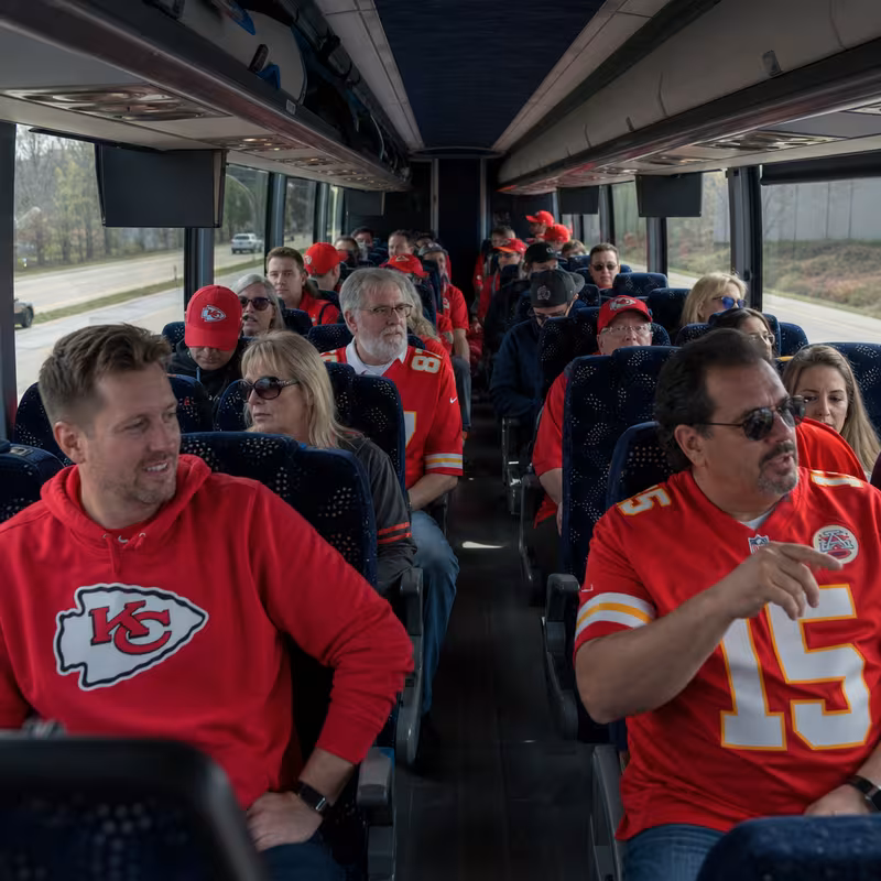 Passenger seating aboard a Kansas City party bus rental
