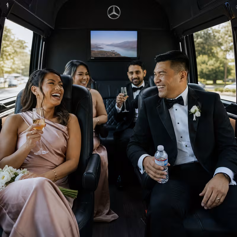 Black Mercedes Sprinter van staged for an Kansas City Wedding Transportation group